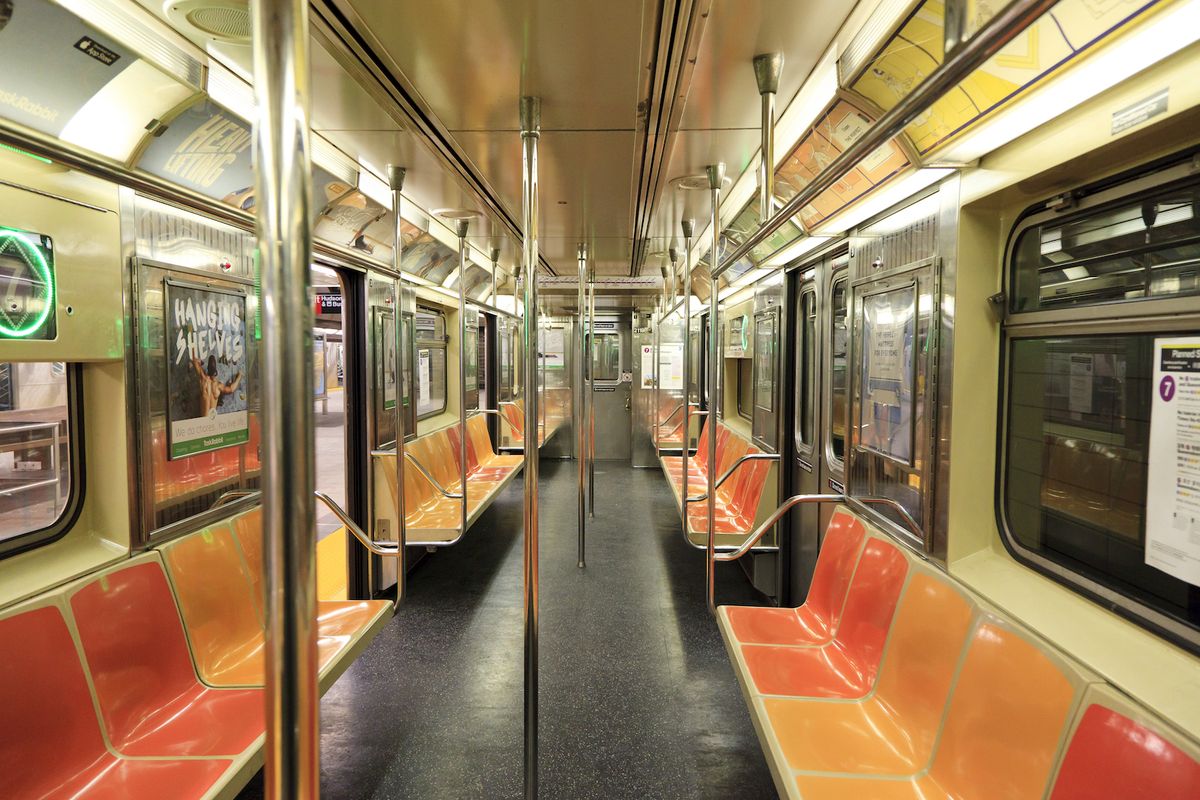 Empty subway cart in NYC.