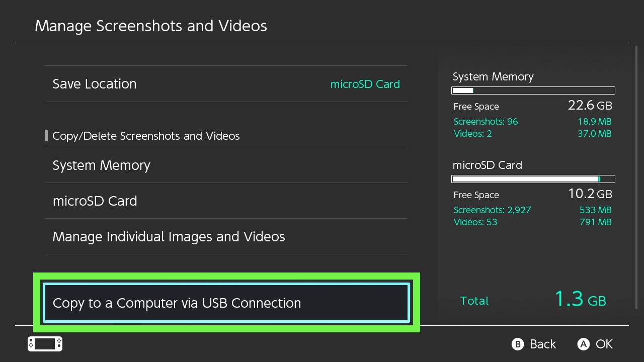 how to send nintendo switch screenshots to your computer - select copy to a computer