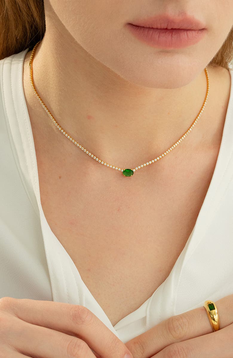 Sterling Silver 18k Gold Plated Priscilla Emerald Necklace Statement