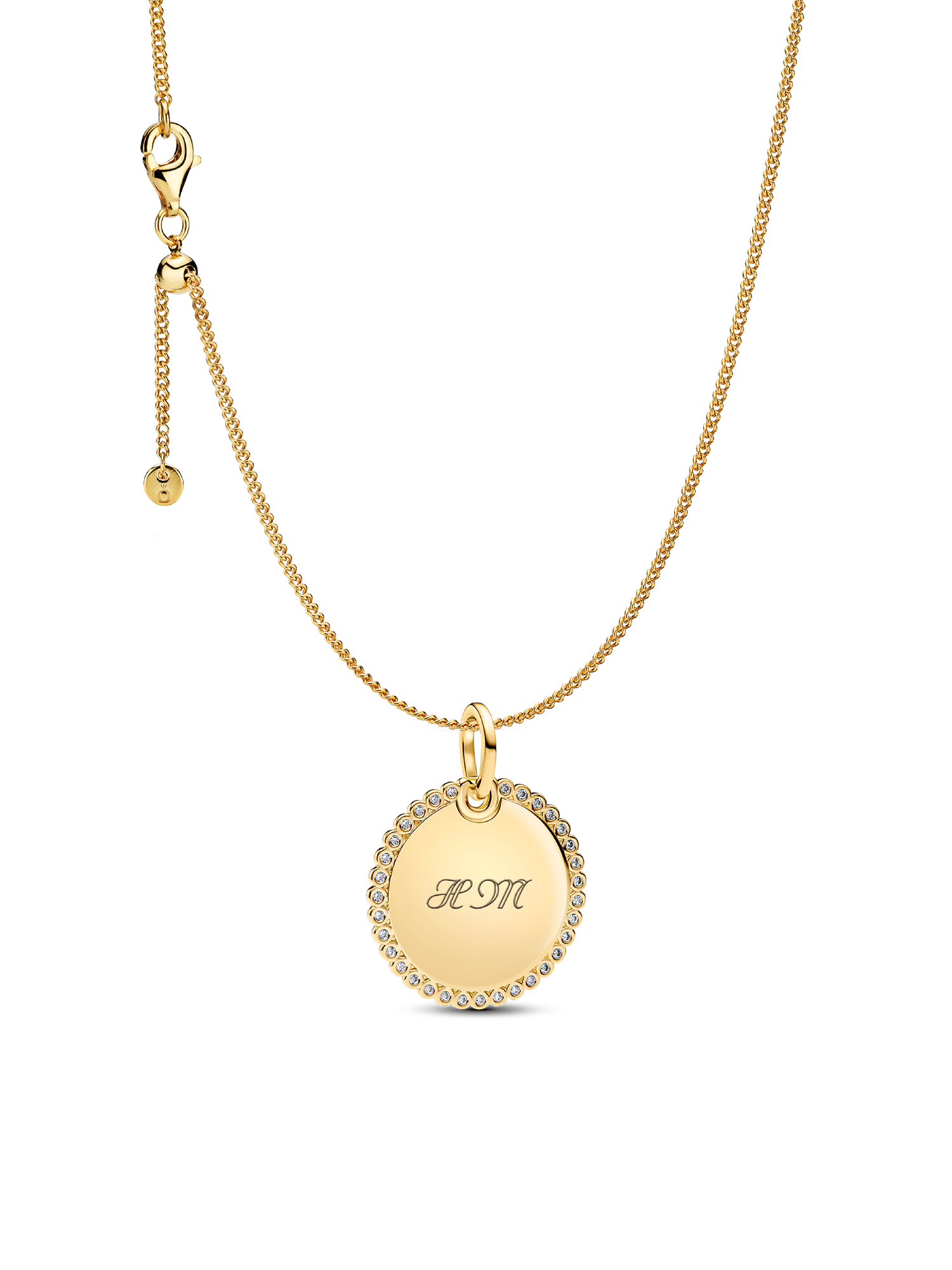 Engravable Sparkling Round Tag Pendant Necklace