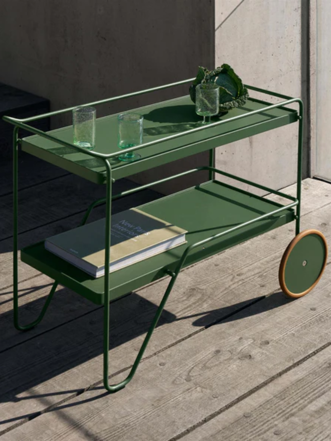 A green outdoor bar cart from HOUE