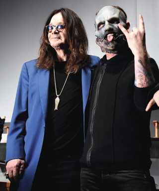Ozzy Osbourne of Black Sabbath and singer Corey Taylor of Slipknot attend the Ozzy Osbourne and Corey Taylor special announcement at the Hollywood Palladium on May 12, 2016