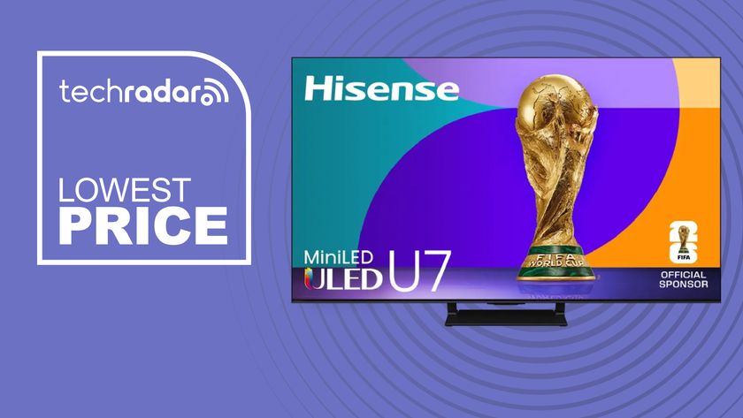 Hisense U7Q lowest price deal image purple background 