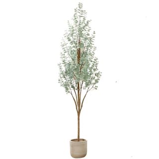 Artificial Eucalyptus Tree,7ft Tall Fake Silver Dollar Trees,potted Faux Eucalyptus Plants With Natural Wood Trunk and Lifelike Leaves for Indoor Home Office Decor