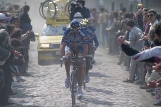 Johan Museeuw from Belgium leads in the 1996 ParisRoubaix in front of Gianluca Bortolami and Andrea Tafi Photo by Jerome PrevostTempSportCorbisVCG via Getty Images