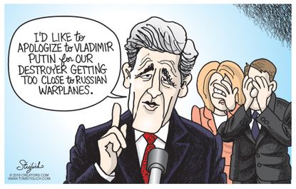 Political Cartoon U.S. Kerry Putin Russian War Planes
