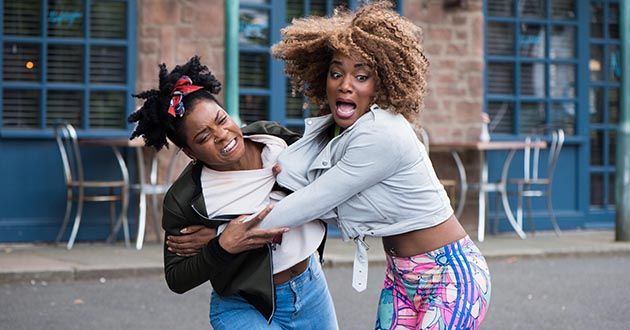 Lisa Loveday and Sonia Albright fight in Hollyoaks