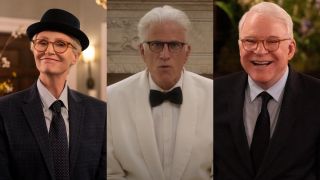 From left to right: Jane Lynch in Only Murders (press photo), a screenshot of Ted Danson in The Good Place and a press photo of Steve Martin in Only Murders in the Building.