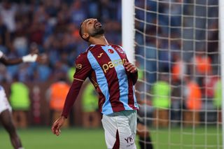 TRABZON, TURKIYE - AUGUST 20: Mohamed Salah of Trabzonspor in action during the first leg of the UEFA Europa League play-off round between Trabzonspor and Ferencvaros at Papara Park in Trabzon, Turkiye, on August 20, 2026. (Photo by Hasan Tascan/Anadolu via Getty Images)