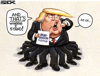 Political cartoon U.S. 2016 election Donald Trump immigration