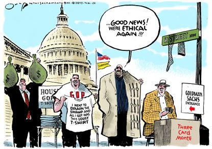 Political cartoon U.S. GOP Congress ethics Goldman Sachs