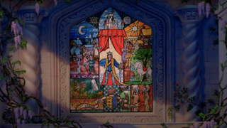 Stained glass window in Beauty and the Beast prologue