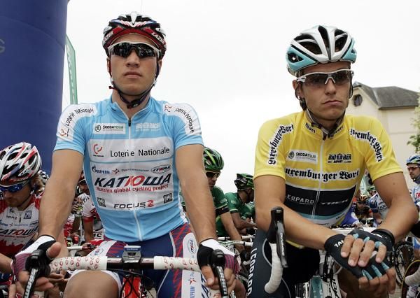 Denis Galimzyanov (Katusha) and Linus Gerdemann at the start of the final stage.