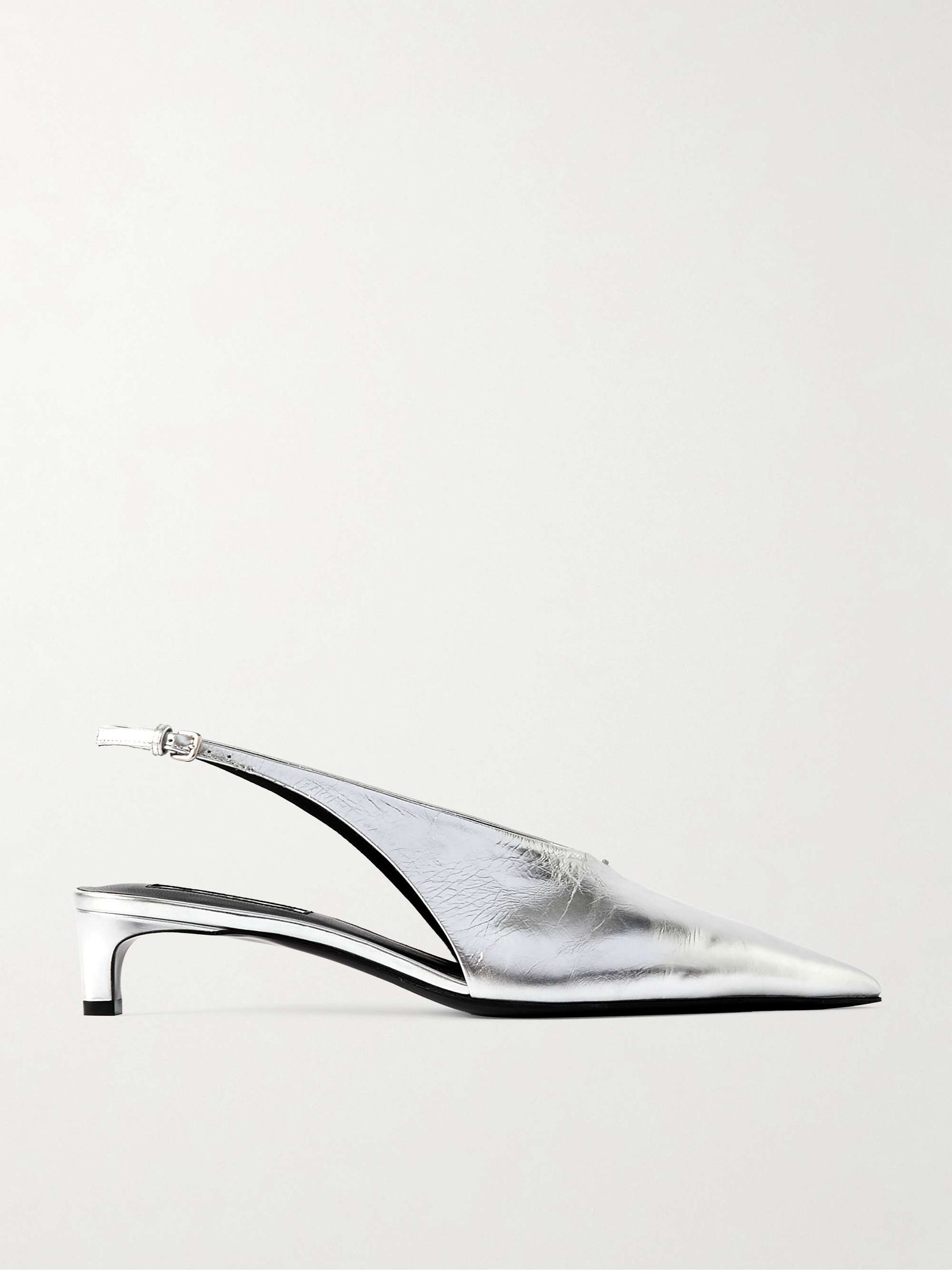 Metallic Leather Slingback Pumps