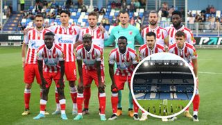 Red Star's players attend a team training session at the Etihad Stadium in Manchester, north west England on September 18, 2023, on the eve of the UEFA Champions League Group G football match between Manchester City and FC Crvena Zvezda (Red Star). (Photo by Paul ELLIS / AFP) (Photo by PAUL ELLIS/AFP via Getty Images)