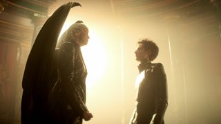 Gwendoline Christie as Lucifer and Tom Sturridge as Dream in The Sandman