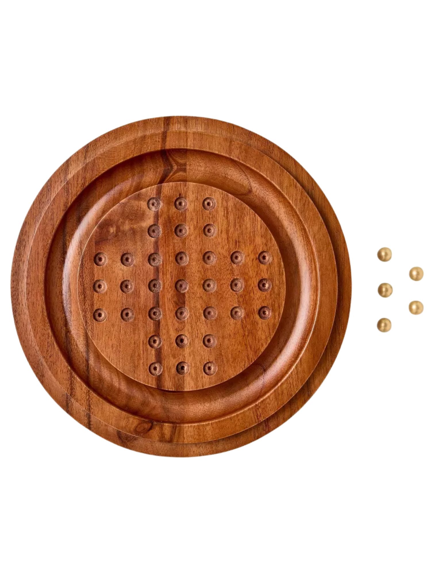 Wood and Brass Marble Solitaire