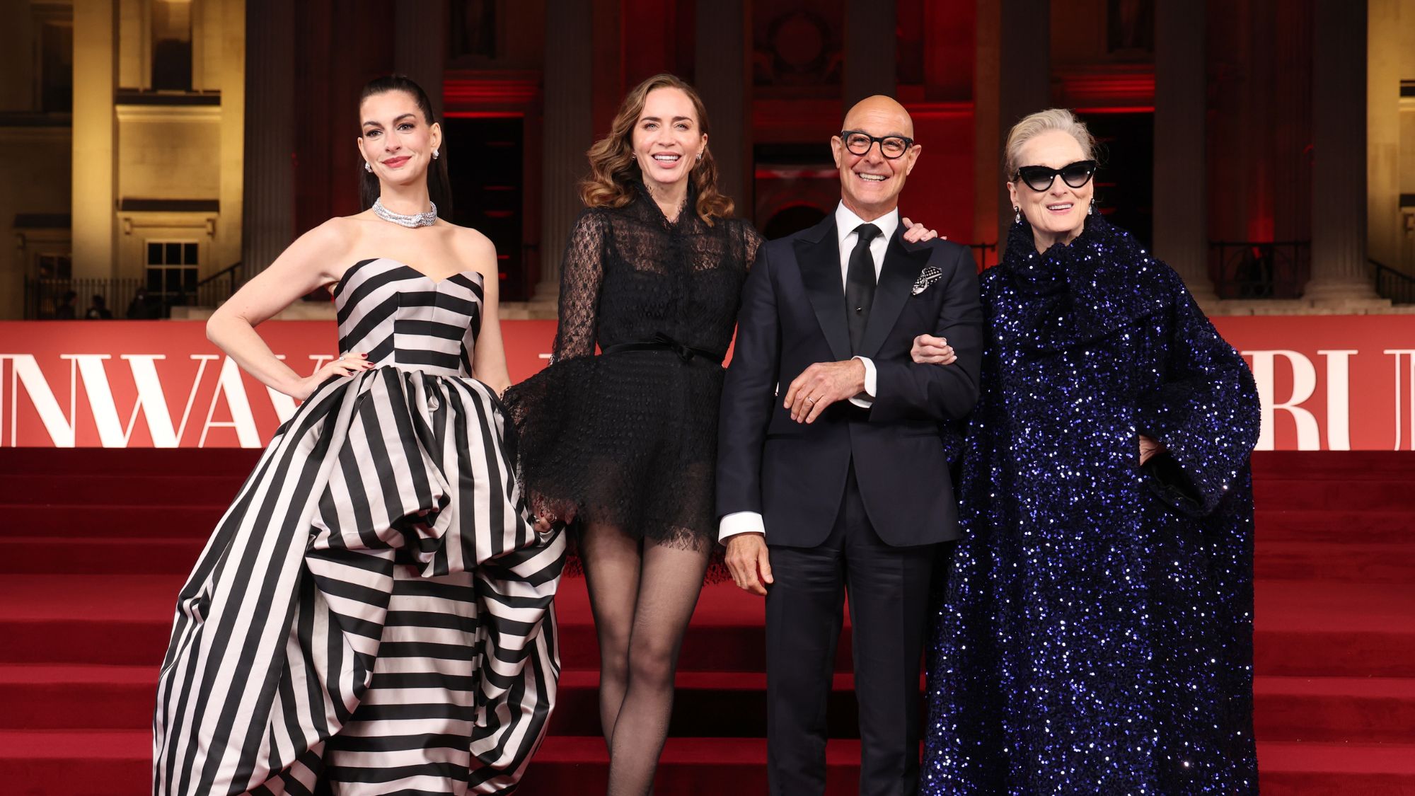 Anne Hathaway, Emily Blunt, Stanley Tucci and Meryl Streep at the 'A Night With Runway' Gala Reception at The National Gallery