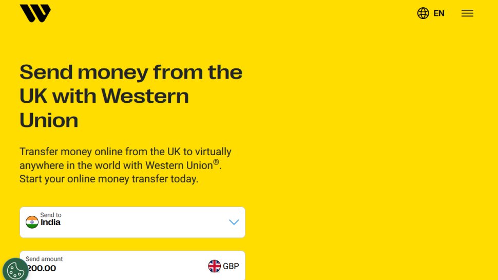 Western Union website screenshot (March 2026).