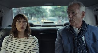 (L to R) Rashida Jones as Laura and Bill Murray as Felix in the back of a car in On The Rocks