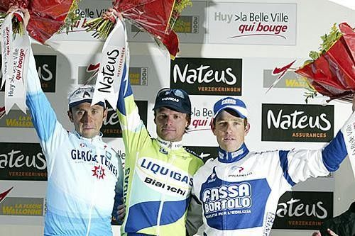 The men's podium (L to R): Davide Rebellin (3rd), Danilo Di Luca (1st) and Kim Kirchen (2nd)