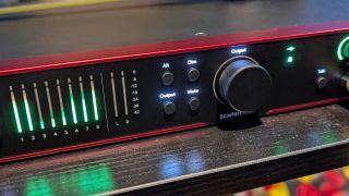 The digital meters on the Focusrite Scarlett 18i20 4th Gen