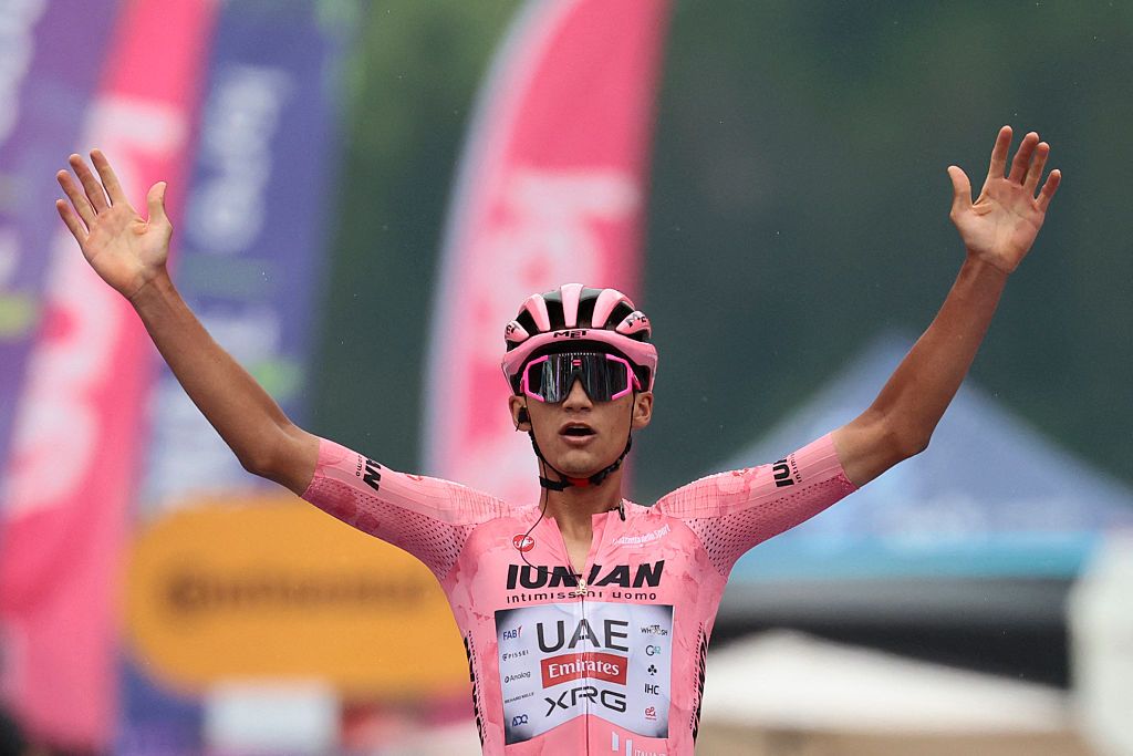 Stage 17: Giro d'Italia: Isaac del Toro celebrates his first stage win of the race