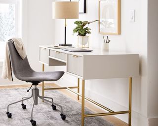 White desk and white office chair