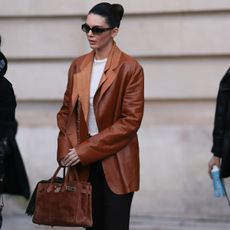 An image of Kendall Jenner carrying an Hermes Birkin bag.