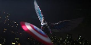 Captain America flies and throws his shield The Falcon And The Winter Soldier