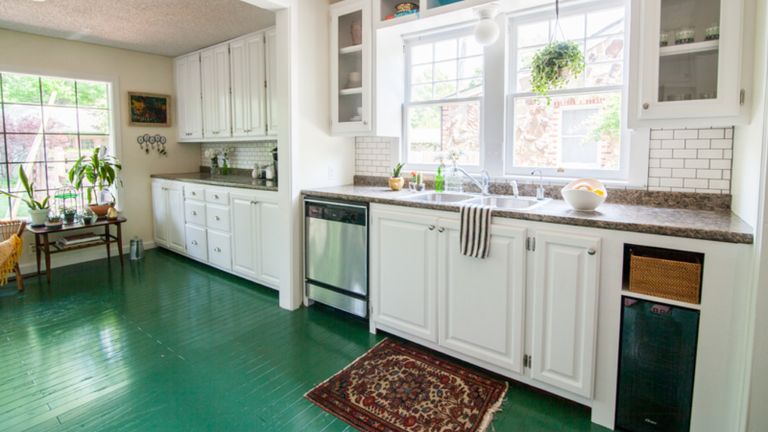 9 Inexpensive Kitchen Flooring Options, How To Put Down Laminate Flooring In Kitchen Cabinets
