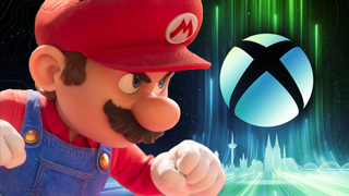 Mario facing off with the Xbox Logo