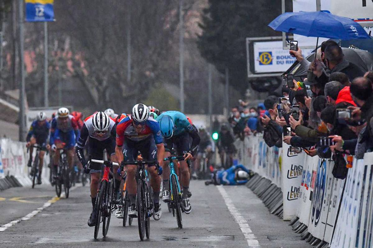 Tour de la Provence 2021 - 6th Edition - 2nd stage Cassis - Manosque 174,7 km - 12/02/2021 - Davide Ballerini (ITA - Deceuninck - Quick-Step) - Giulio Ciccone (ITA - Trek - Segafredo) - photo William Cannarella CV/BettiniPhotoÂ©2021 