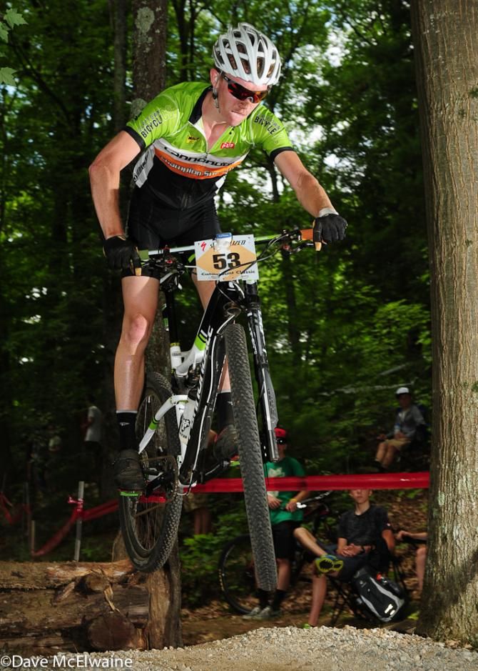 A Cannondale rider about the land the gap jump