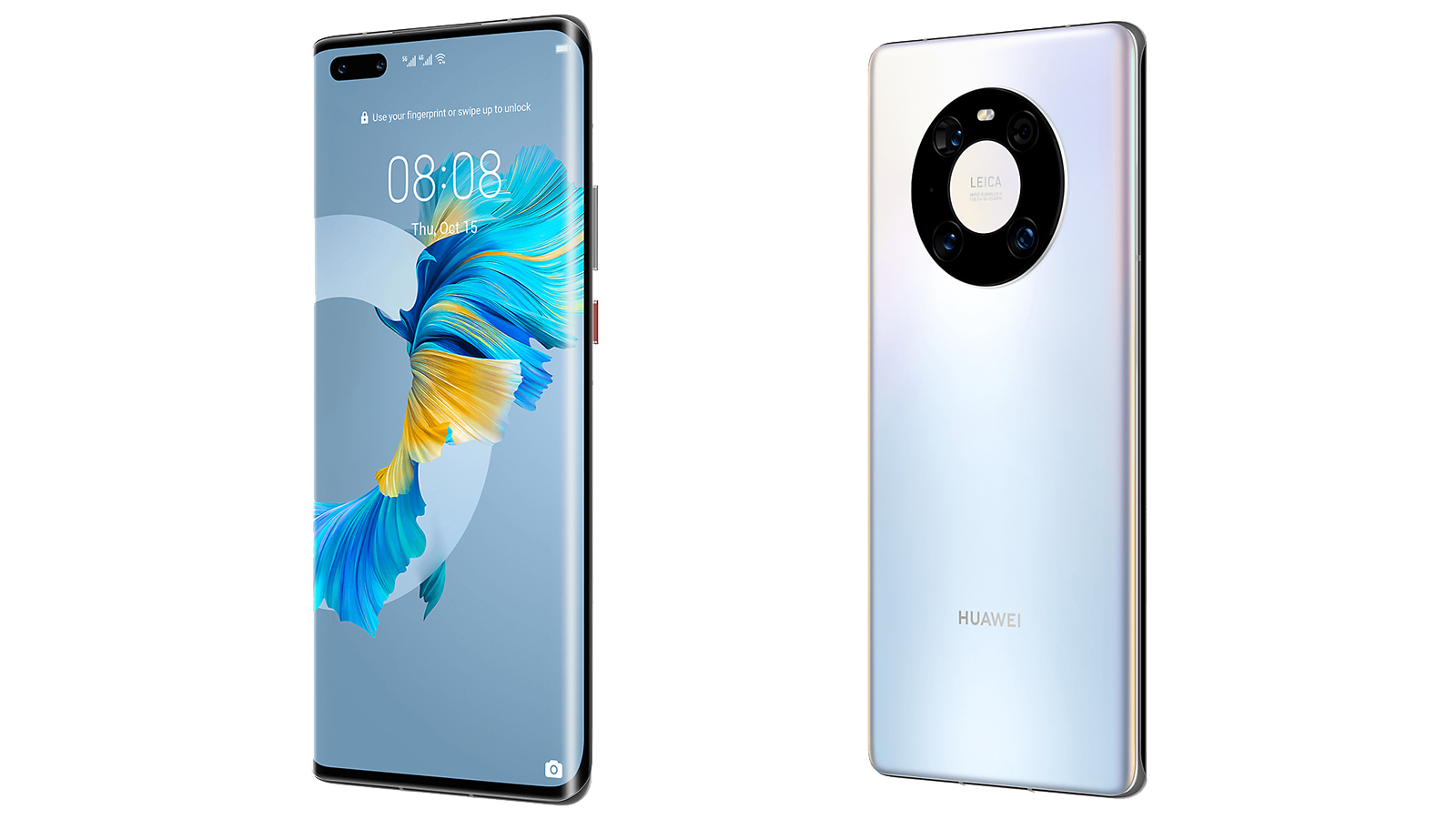 Huawei Mate 40 Pro Android phone shown front and back