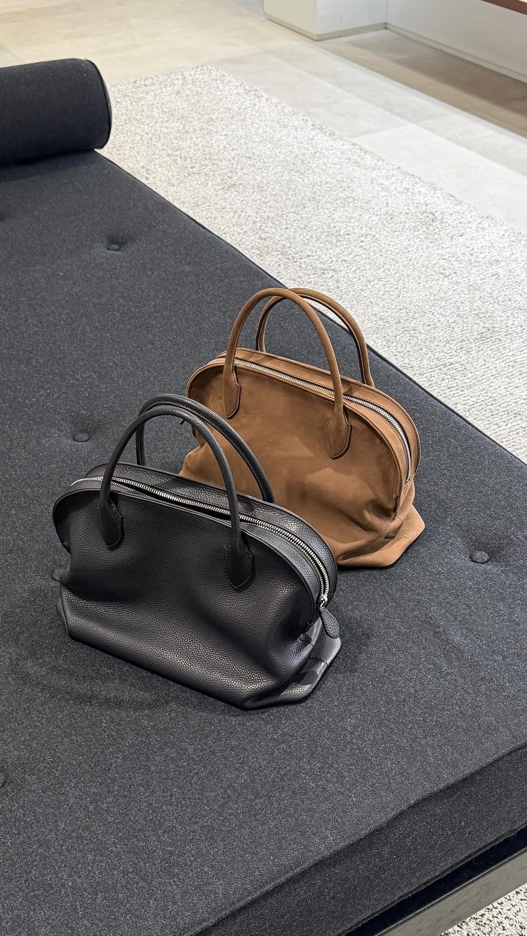 two The Row Agnes 12 handbags in black and tan leather