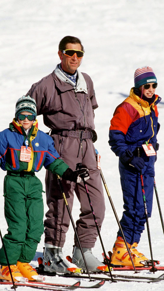 Prince Charles With Princes William And Harry In Klosters, Switzerland in 1994