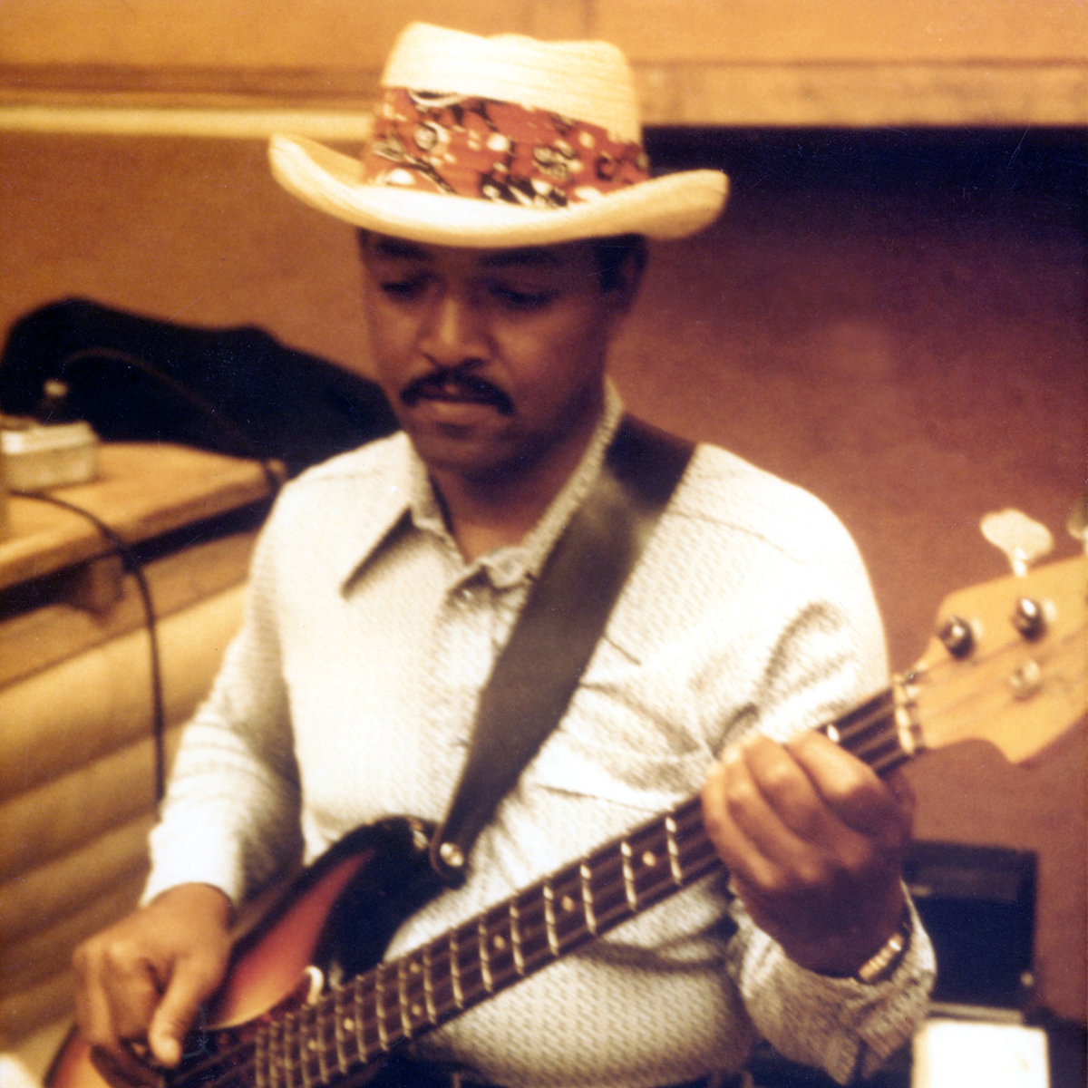Photo of James Jamerson in the studio circa 1970s