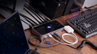 OWC Thunderbolt dock showing off a number of its connection possibilities over Thunderbolt 4