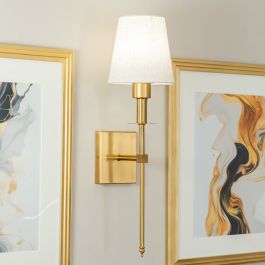 Kincaid Pair of Antique Brass Rechargeable Led Wall Lights With White Shades