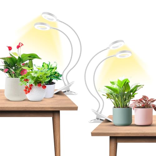 Wiaxulay Grow Light, Full Spectrum Halo Clip Plant Light, 192 Leds Growing Lamp With Gooseneck, Auto Timer 6/12/16 Hrs, 3 Lighting Mode, 5 Brightness Levels for Seedlings Succulents, 2 Pack (3.5in)