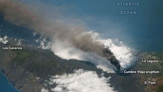 Astronauts on board of the International Space Station captured this image of the La Palma volcanic eruption in early October 2021.