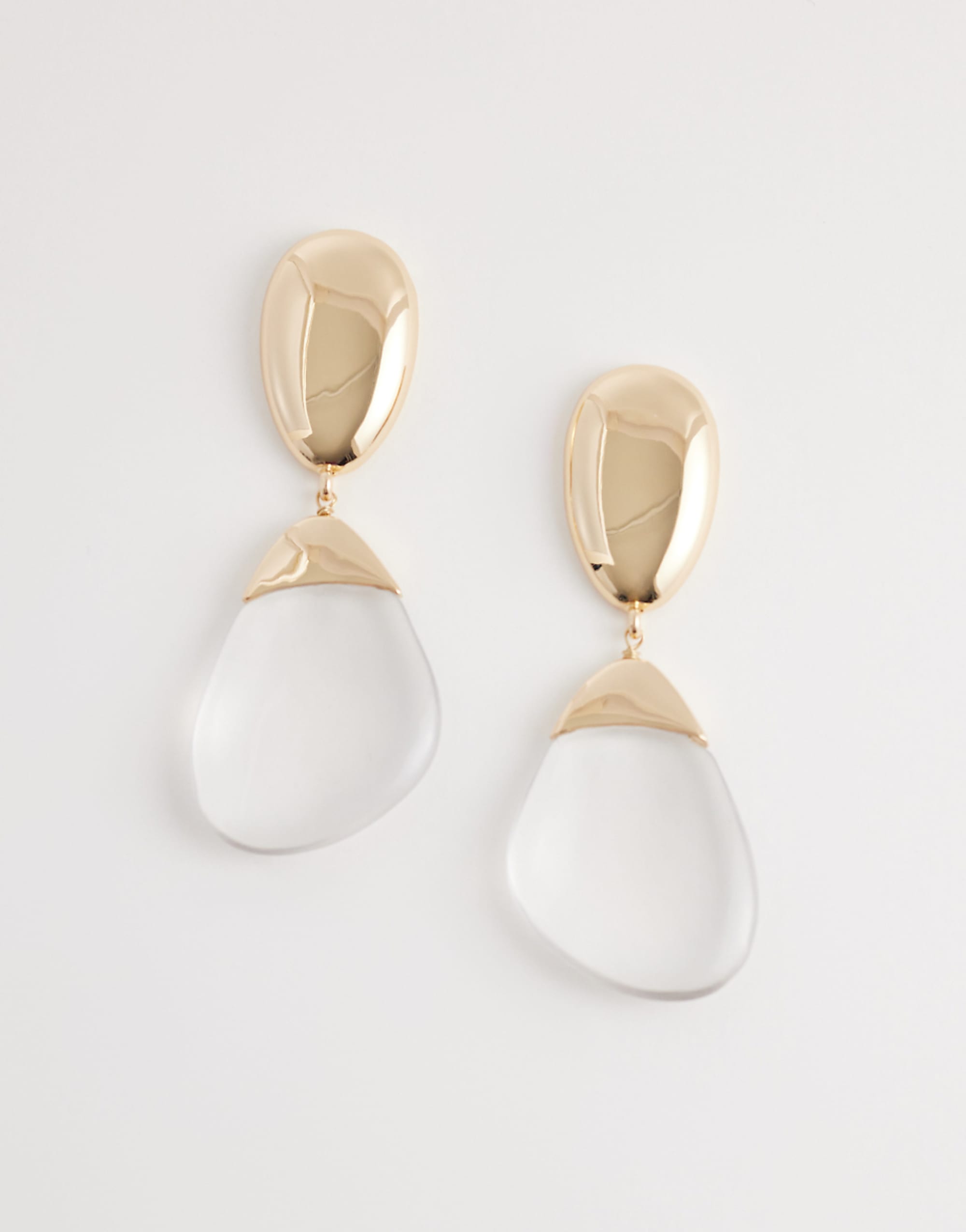 Asos Design Large Pendant Earrings With Clear Resin in Gold Tone