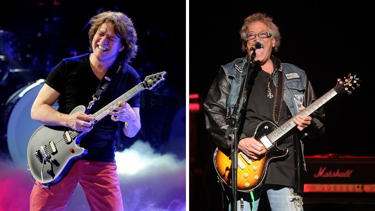 Left-Musician Eddie Van Halen of Van Halen performs at their dress rehearsal for family and friends at the Forum on February 8, 2012 in Inglewood, California; Right-Leslie West during the 7th Jammy Awards at the WaMu Theater at Madison Square Garden on May 8, 2008 in New York City; Right-Jeff Kravitz/Getty Images