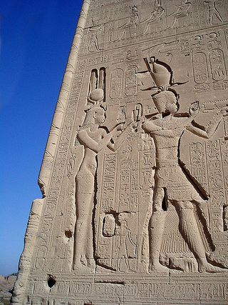 A relief of Cleopatra and her son by Julius Caesar, Caesarion, is carved into the Temple of Dendera.