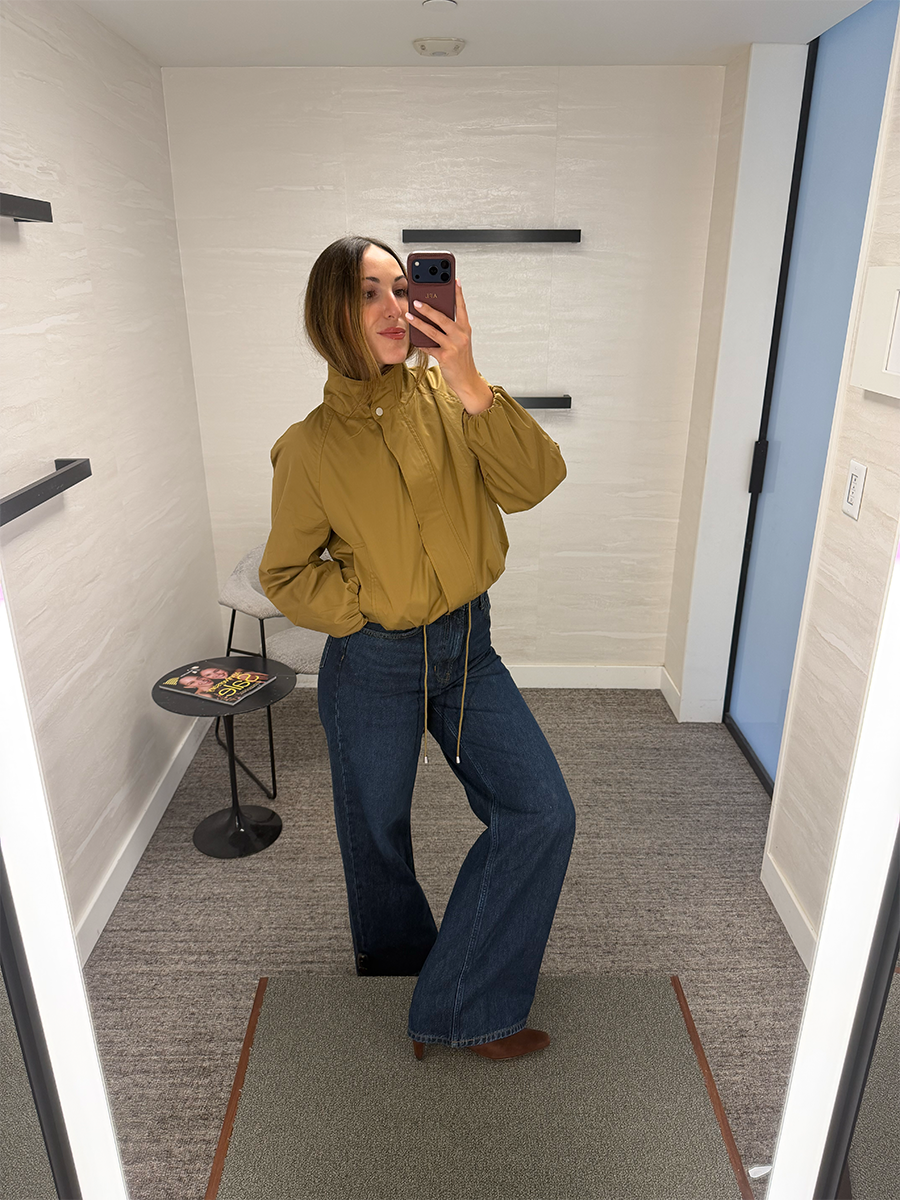 Anna LaPlaca trying on fall fashion items from the Nordstrom Anniversary Sale.