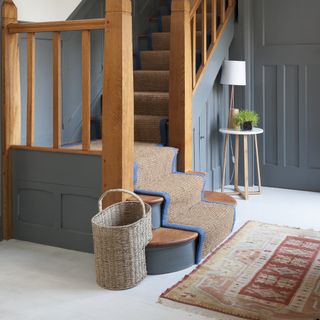 stair runner with blue border