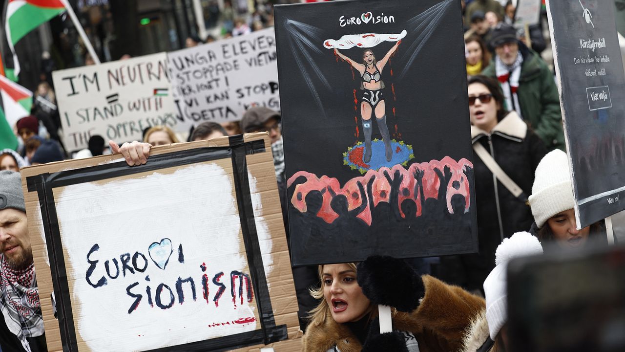 Protesters march against Israel&#039;s participation in the 2024 Eurovision contest