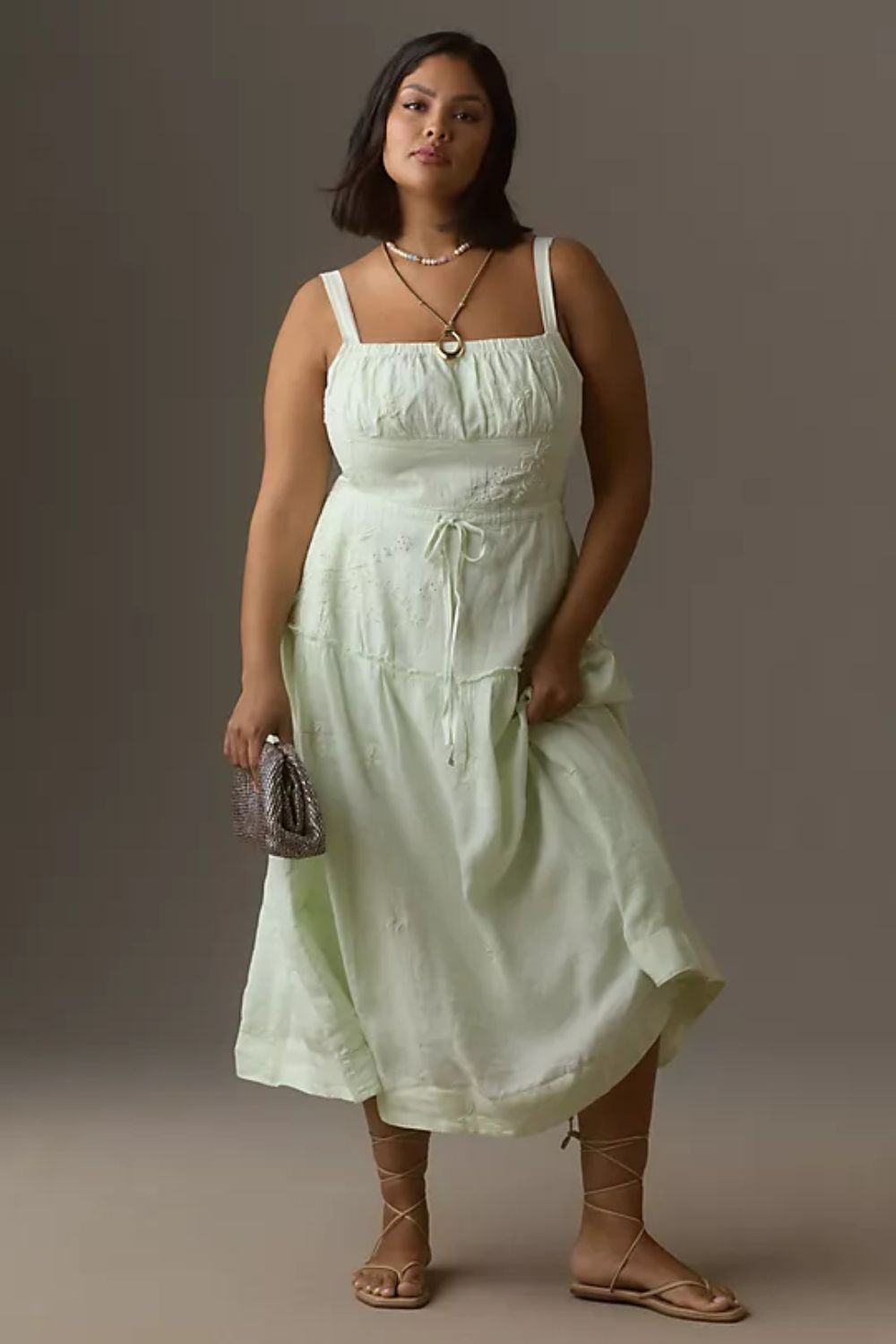 By Anthropologie Square-Neck Linen Midi Dress