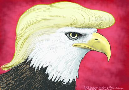 Political cartoon U.S. 2016 election Donald Trump bald eagle